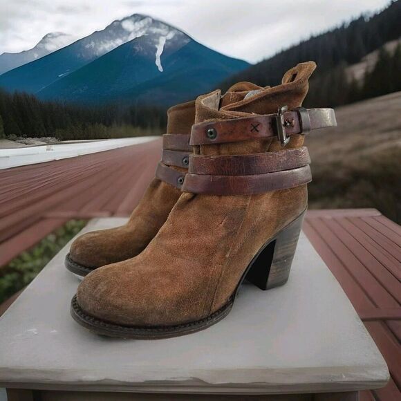 FREEBIRD BY STEVEN Blaze Womens Bootie US 7 Brown Suede Strappy Rugged Boho Boot - Picture 1 of 10